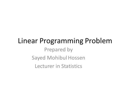 Linear Programming Problem