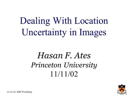 11/11/02 IDR Workshop Dealing With Location Uncertainty in Images Hasan F. Ates Princeton University 11/11/02.