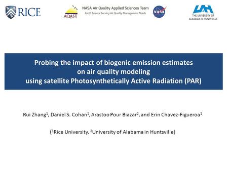 Probing the impact of biogenic emission estimates on air quality modeling using satellite Photosynthetically Active Radiation (PAR) Rui Zhang 1, Daniel.