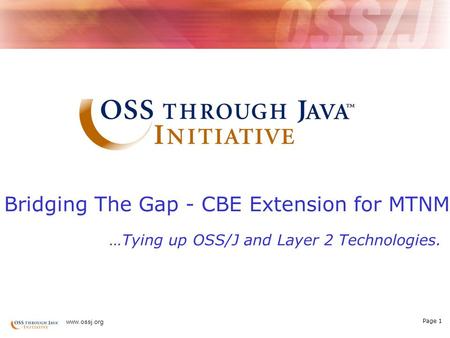 Page 1 www.ossj.org Bridging The Gap - CBE Extension for MTNM …Tying up OSS/J and Layer 2 Technologies.