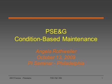 PSE&G Condition-Based Maintenance