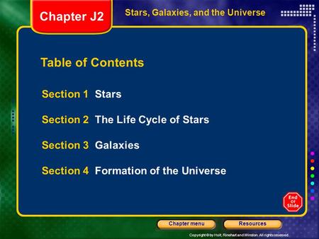 Chapter J2 Table of Contents Section 1 Stars
