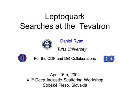 Leptoquark Searches at the Tevatron April 16th, 2004 XII th Deep Inelastic Scattering Workshop Štrbské Pleso, Slovakia For the CDF and DØ Collaborations.