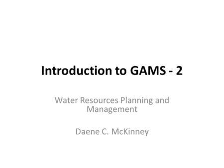 Water Resources Planning and Management Daene C. McKinney