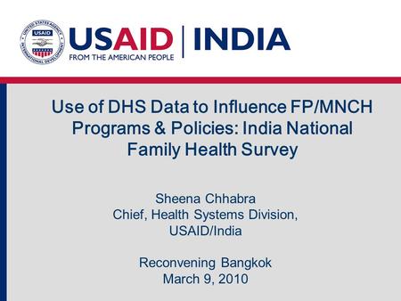 Chief, Health Systems Division, USAID/India
