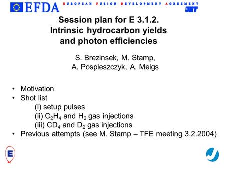 Trilateral Euregio Cluster Session plan for E 3.1.2. Intrinsic hydrocarbon yields and photon efficiencies Motivation Shot list (i) setup pulses (ii) C.