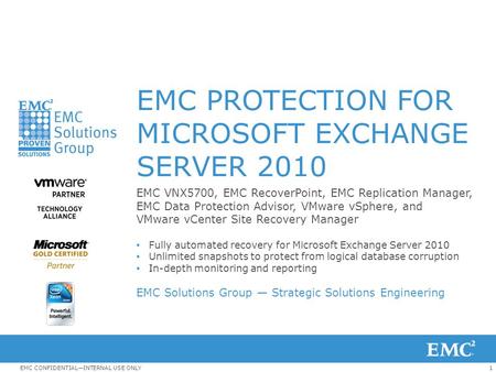 EMC PROTECTION FOR MICROSOFT EXCHANGE SERVER 2010