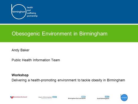 Obesogenic Environment in Birmingham Andy Baker Public Health Information Team Workshop Delivering a health-promoting environment to tackle obesity in.