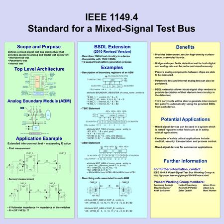 Application Example Analog Boundary Module (ABM) IEEE 1149.4 Standard for a Mixed-Signal Test Bus Benefits Present Working Group members: Bambang Suparjo.