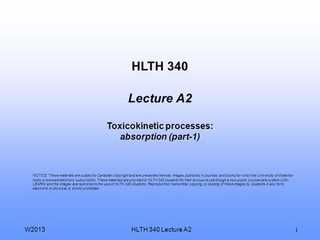 HLTH 340 Lecture A2 Toxicokinetic processes: absorption (part-1)