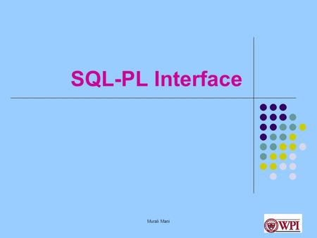 Murali Mani SQL-PL Interface. Murali Mani Some Possible Options Web Interface Perl /CGI with Oracle/mySQL Install your own web server and use servlets.
