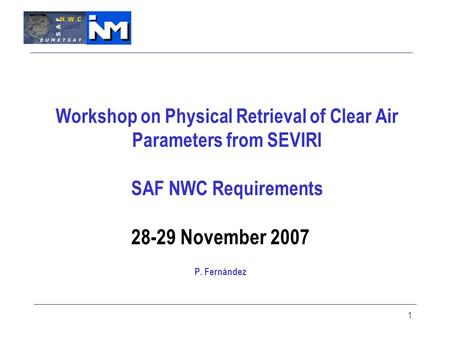 1 Workshop on Physical Retrieval of Clear Air Parameters from SEVIRI SAF NWC Requirements 28-29 November 2007 P. Fernández.