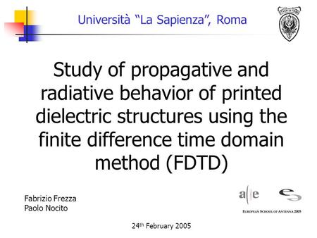Study of propagative and radiative behavior of printed dielectric structures using the finite difference time domain method (FDTD) Università “La Sapienza”,