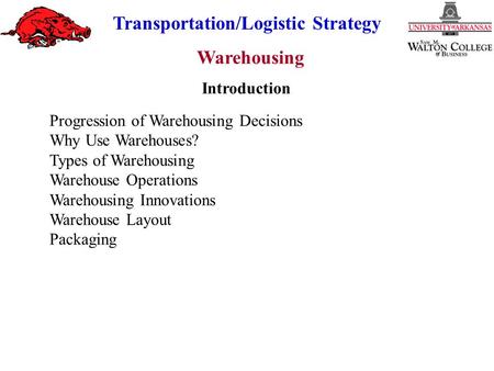 Introduction Progression of Warehousing Decisions Why Use Warehouses?