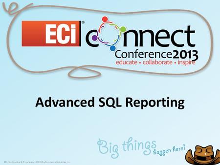 ECi Confidential & Proprietary - ©2013 eCommerce Industries, Inc. 1 1 Advanced SQL Reporting.