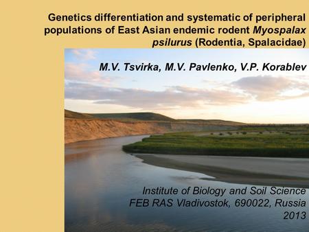 Genetics differentiation and systematic of peripheral populations of East Asian endemic rodent Myospalax psilurus (Rodentia, Spalacidae) M.V. Tsvirka,