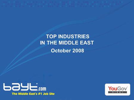 TOP INDUSTRIES IN THE MIDDLE EAST October 2008. Background of the research  The Top Industries in the Middle East research exercise was conducted to.