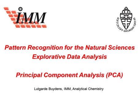 Pattern Recognition for the Natural Sciences Explorative Data Analysis Principal Component Analysis (PCA) Lutgarde Buydens, IMM, Analytical Chemistry.