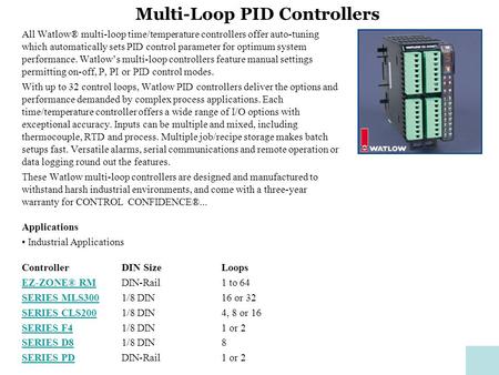Multi-Loop PID Controllers All Watlow® multi-loop time/temperature controllers offer auto-tuning which automatically sets PID control parameter for optimum.