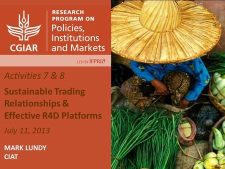 Activities 7 & 8 Sustainable Trading Relationships & Effective R4D Platforms July 11, 2013 MARK LUNDY CIAT.