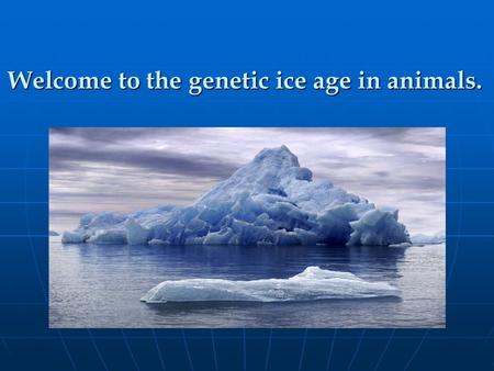Welcome to the genetic ice age in animals.. April 17, 2015Dr. Plechner Remember: Extinction is forever!