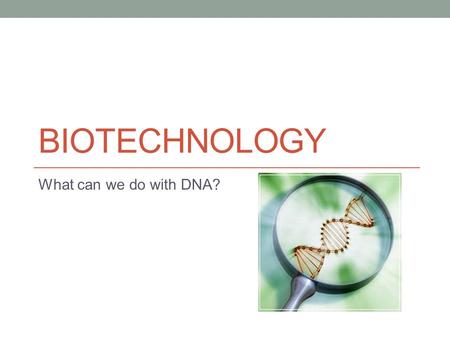 BIOTECHNOLOGY What can we do with DNA?. Biotechnology Manipulation of biological organisms or their components for research and industrial purpose Usually.