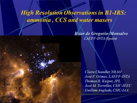 High Resolution Observations in B1-IRS: ammonia, CCS and water masers Claire Chandler, NRAO José F. Gómez, LAEFF-INTA Thomas B. Kuiper, JPL José M. Torrelles,