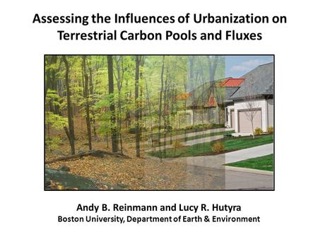 Assessing the Influences of Urbanization on Terrestrial Carbon Pools and Fluxes Andy B. Reinmann and Lucy R. Hutyra Boston University, Department of Earth.