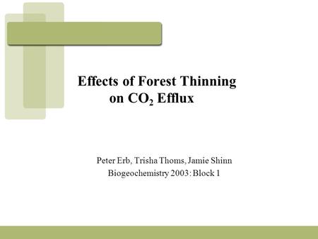 Effects of Forest Thinning on CO 2 Efflux Peter Erb, Trisha Thoms, Jamie Shinn Biogeochemistry 2003: Block 1.