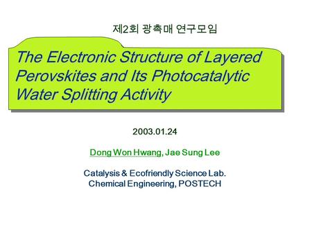 2003.01.24 Dong Won Hwang, Jae Sung Lee Catalysis & Ecofriendly Science Lab. Chemical Engineering, POSTECH The Electronic Structure of Layered Perovskites.