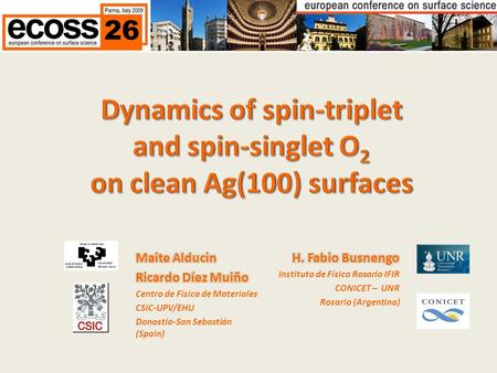 motivation Dynamics of spin-triplet and spin-singlet O 2 on clean Ag(100) surfaceson clean Ag(100) surfaces M. AlducinM. Alducin H. F. BusnengoH. F. Busnengo.