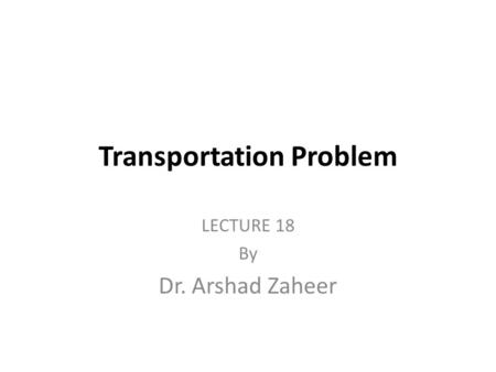 Transportation Problem