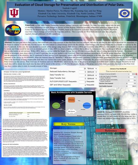 Evaluation of Cloud Storage for Preservation and Distribution of Polar Data. Nadirah Cogbill Mentors: Marlon Pierce, Yu (Marie) Ma, Xiaoming Gao, and Jun.