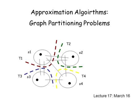 Approximation Algoirthms: Graph Partitioning Problems Lecture 17: March 16 s1 s3 s4 s2 T1 T4 T2 T3.