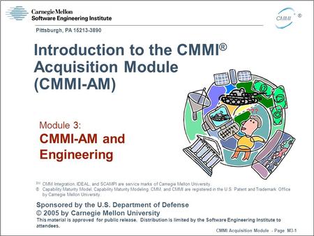 Pittsburgh, PA 15213-3890 CMMI Acquisition Module - Page M3-1 CMMI ® Sponsored by the U.S. Department of Defense © 2005 by Carnegie Mellon University This.