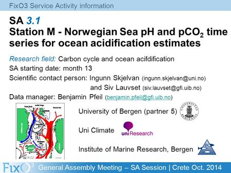 General Assembly Meeting – SA Session | Crete Oct. 2014 SA 3.1 Station M - Norwegian Sea pH and pCO 2 time series for ocean acidification estimates Research.