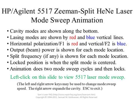 HP/Agilent 5517 Zeeman-Split HeNe Laser Mode Sweep Animation Sam's Laser FAQ (http://www.repairfaq.org/sam/lasersam.htm) Copyright © 1994-2011, Samuel.