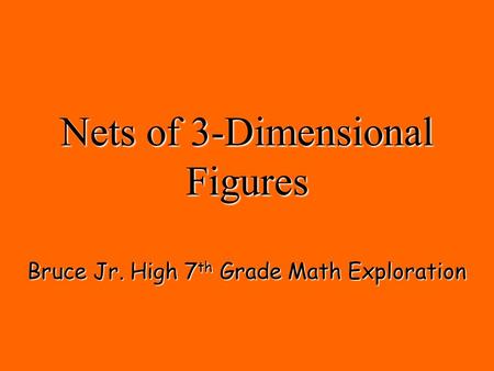 Nets of 3-Dimensional Figures Bruce Jr. High 7 th Grade Math Exploration.