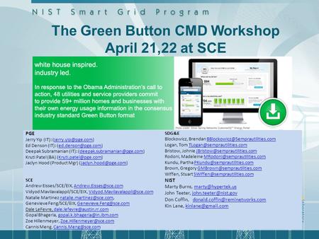 The Green Button CMD Workshop April 21,22 at SCE