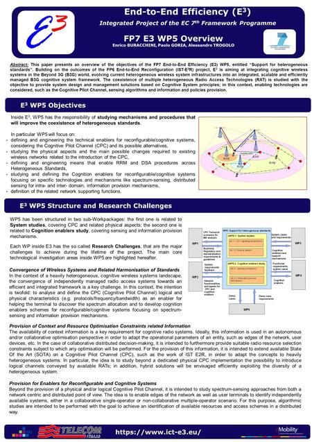 End-to-End Efficiency (E 3 ) Integrated Project of the EC 7 th Framework Programme E 3 WP5 Objectives E 3 WP5 Structure and Research Challenges https://www.ict-e3.eu/