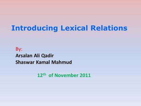 Introducing Lexical Relations