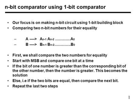 n-bit comparator using 1-bit comparator