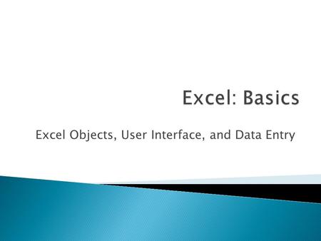 Excel Objects, User Interface, and Data Entry. ◦ Application Window  Title Bar  Menu Bar  Toolbars  Status Bar  Worksheet Window  Worksheet Input.