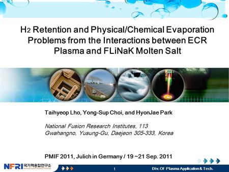 1 Div. Of Plasma Application & Tech. H 2 Retention and Physical/Chemical Evaporation Problems from the Interactions between ECR Plasma and FLiNaK Molten.