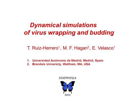 Dynamical simulations of virus wrapping and budding T. Ruiz-Herrero 1, M. F. Hagan 2, E. Velasco 1 1.Universidad Autónoma de Madrid, Madrid, Spain 2.Brandeis.
