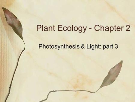 Plant Ecology - Chapter 2 Photosynthesis & Light: part 3.