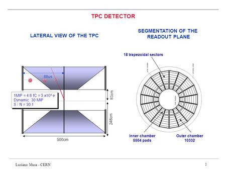 TPC DETECTOR SEGMENTATION OF THE READOUT PLANE LATERAL VIEW OF THE TPC