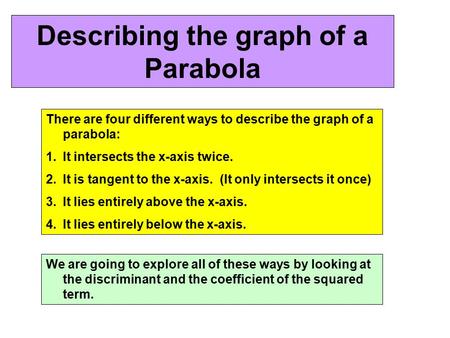 Describing the graph of a Parabola