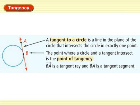 Tangency. Lines of Circles EXAMPLE 1 Identify special segments and lines Tell whether the line, ray, or segment is best described as a radius, chord,