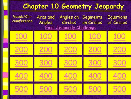 Chapter 10 Geometry Jeopardy